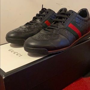 Micro GG Black Leather Sneakers Ace